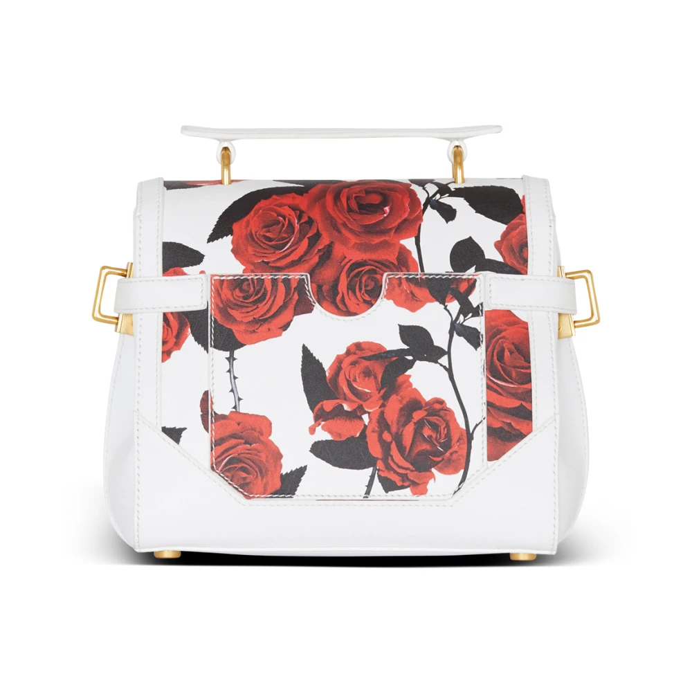 Balmain B-Buzz 23 kalfsleren tas met een rozenprint en reliëf Grid-motief Multicolor Dames