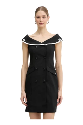 Off-Shoulder Double-Breasted Wool Blend Mini Dress