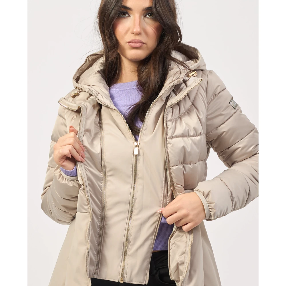 YES ZEE Beige Gewatteerde Hoodie met Rits Beige Dames