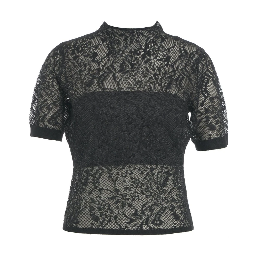 Twinset Svart Jacquard Turtleneck Top Black, Dam