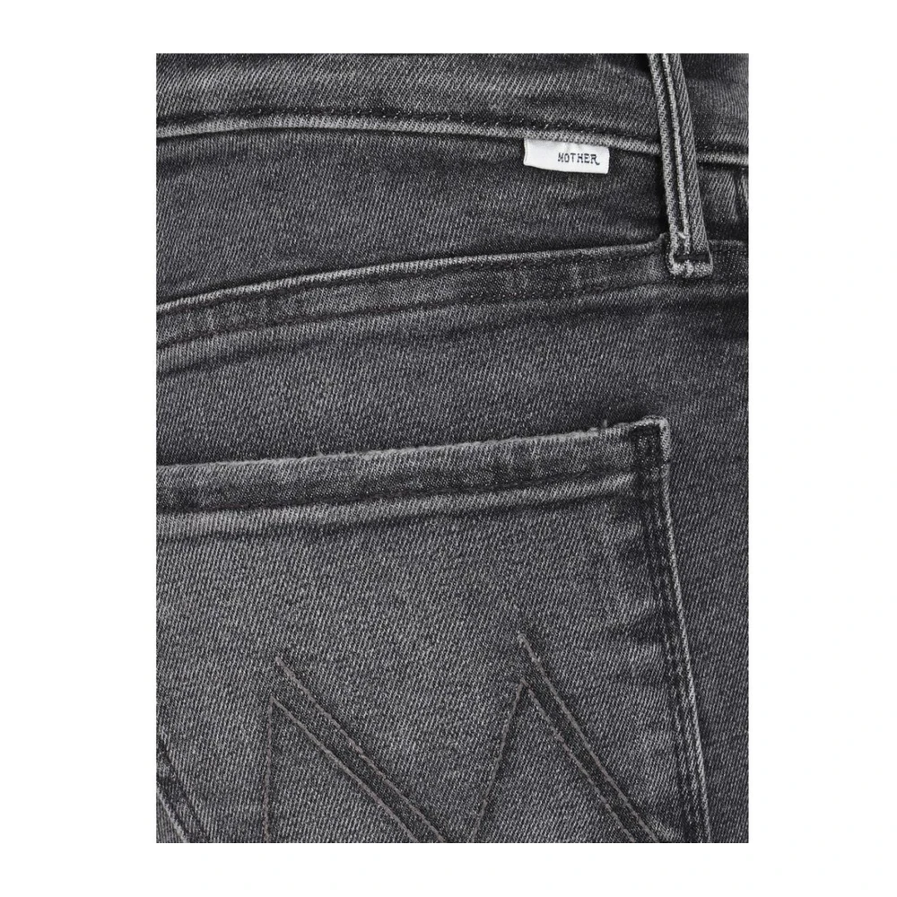 Mother Twister Heel Katoenen Jeans met Leren Patch Gray Dames