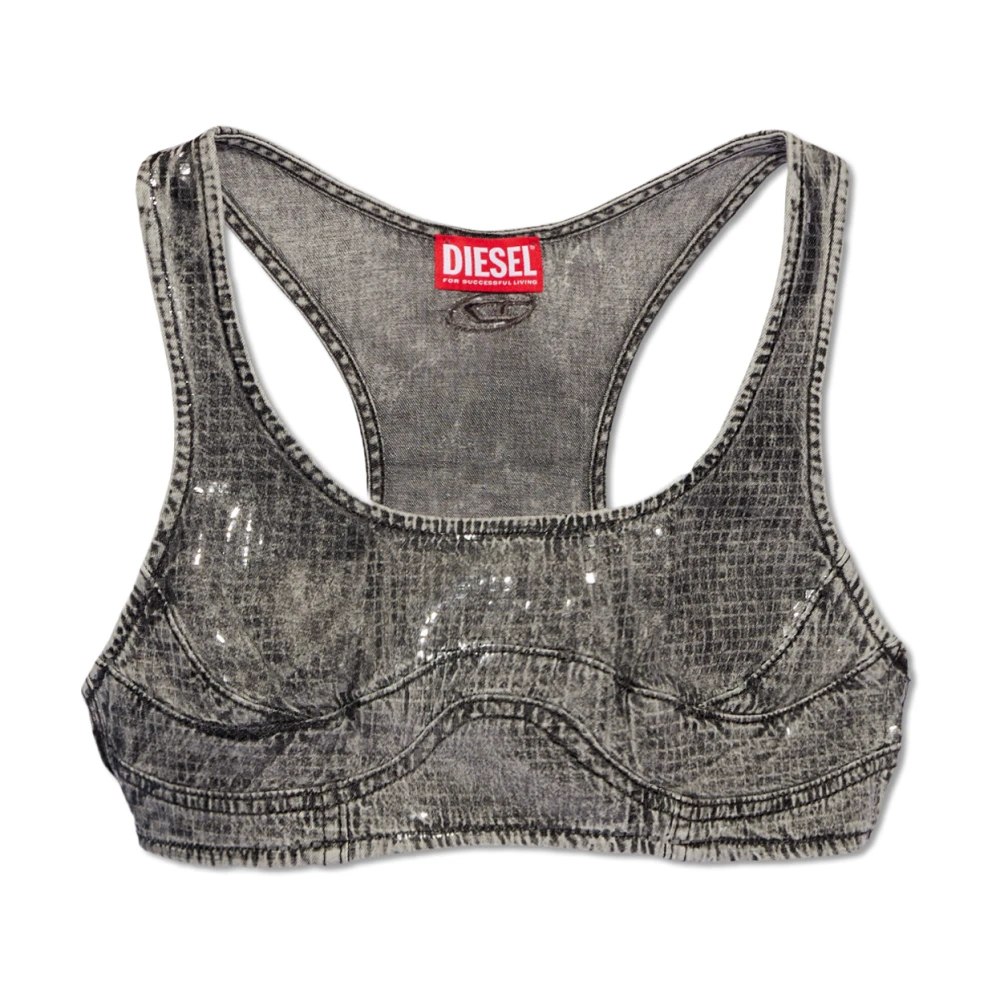 Diesel Mujer Gris - Top Corto De Denim- Tops - M- Top Corto De Denim