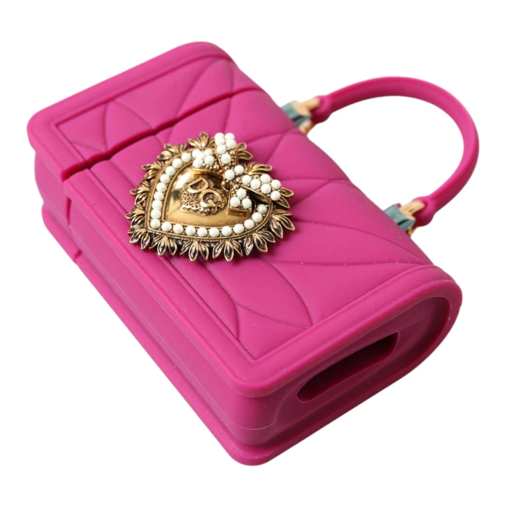 Dolce & Gabbana Chique Gewatteerde Siliconen Airpods Hoesje Roze & Goud Pink Dames
