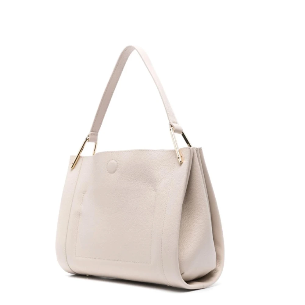 Coccinelle Gekartelde Textuur Kalfsleren Tas met Logo Beige Dames