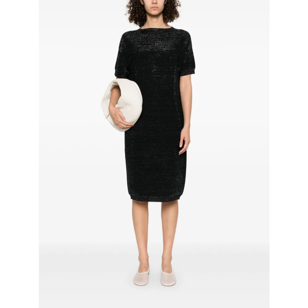 Fabiana Filippi Zwarte Crew Neck Drop Shoulder Jurk Black Dames