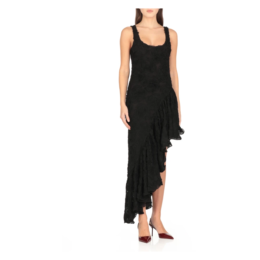 Rotate Birger Christensen Zwarte Roos Asymmetrische Mouwloze Jurk Black Dames