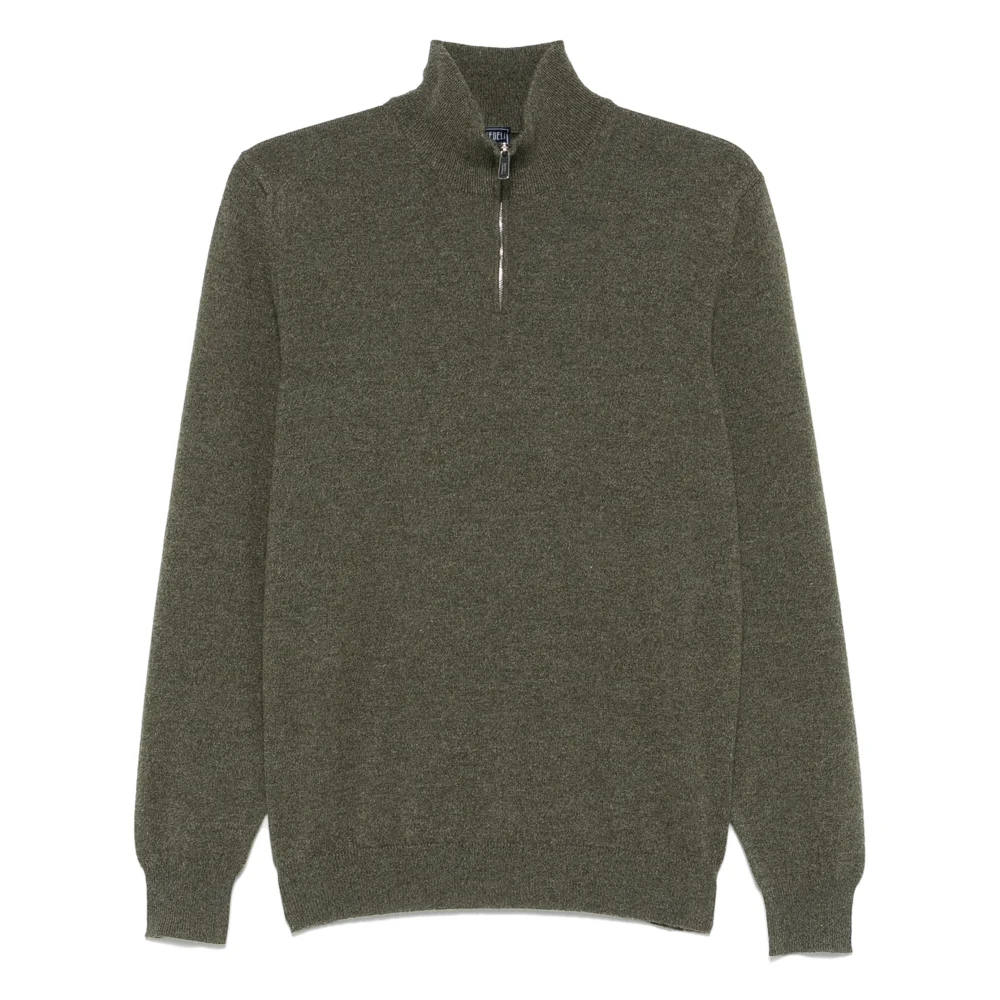 Fedeli Luxe Cashmere Half-Zip Gebreide kleding Green Heren