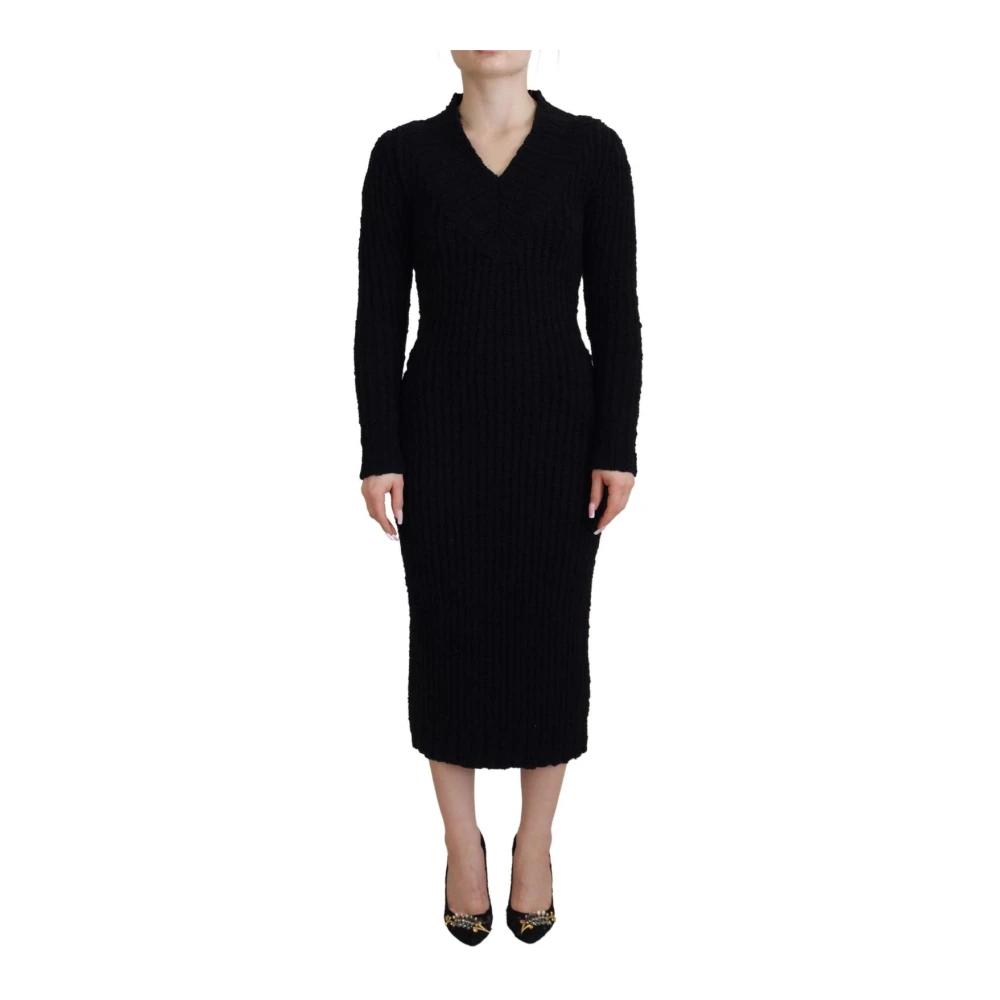 Dolce & Gabbana , Knitted Dresses, Female, Black, 2XS, Milano Rib Sheath Dress