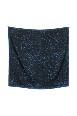 Blå Leopardmönstrad Sidenscarf