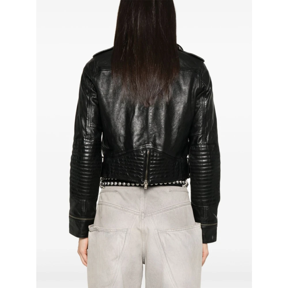 Golden Goose Zwarte jas met rits aan de voorkant en zakken Black Dames