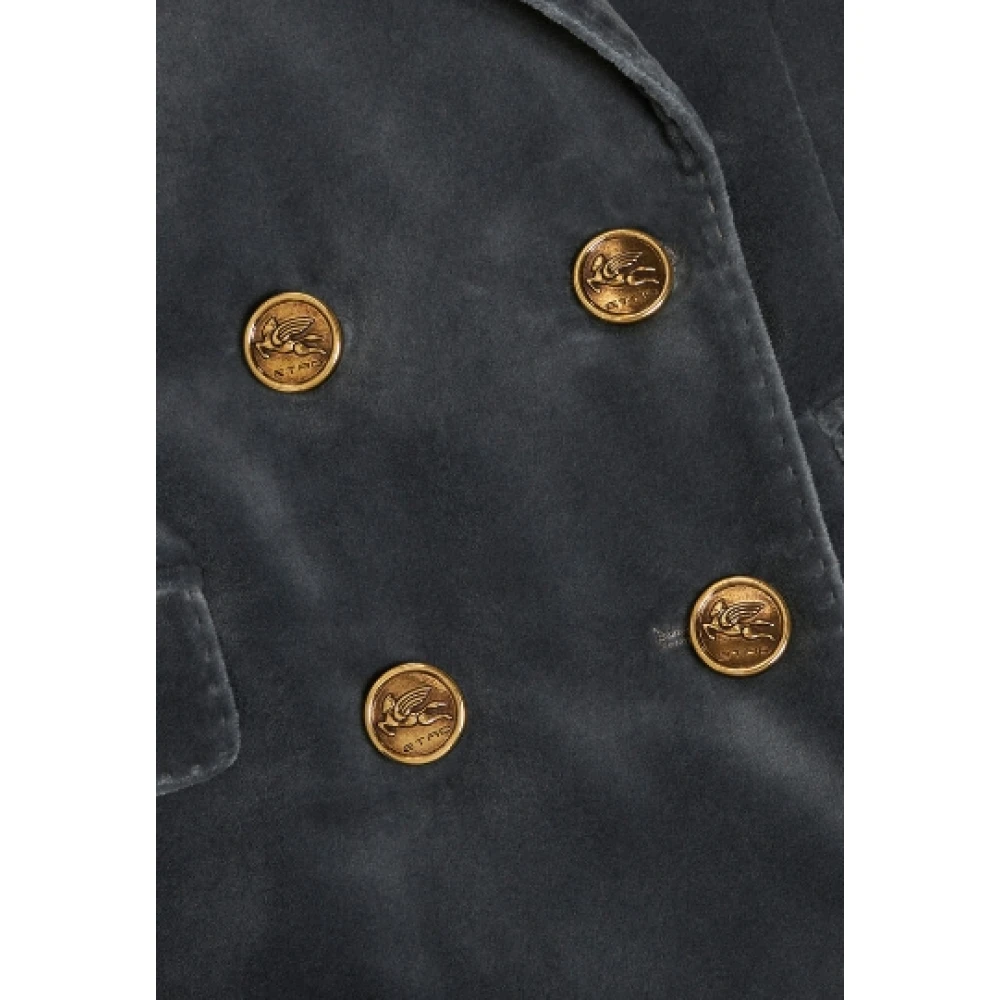 ETRO Dubbelbreasted fluwelen katoenen jas met metalen knopen Black Dames