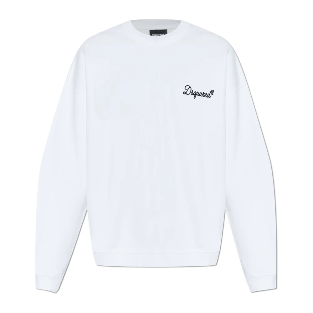 Dsquared2 Men's White Sweatshirt With Embroidered Logo - Sweatshirts - 2XL - Sweatshirts & Hoodies