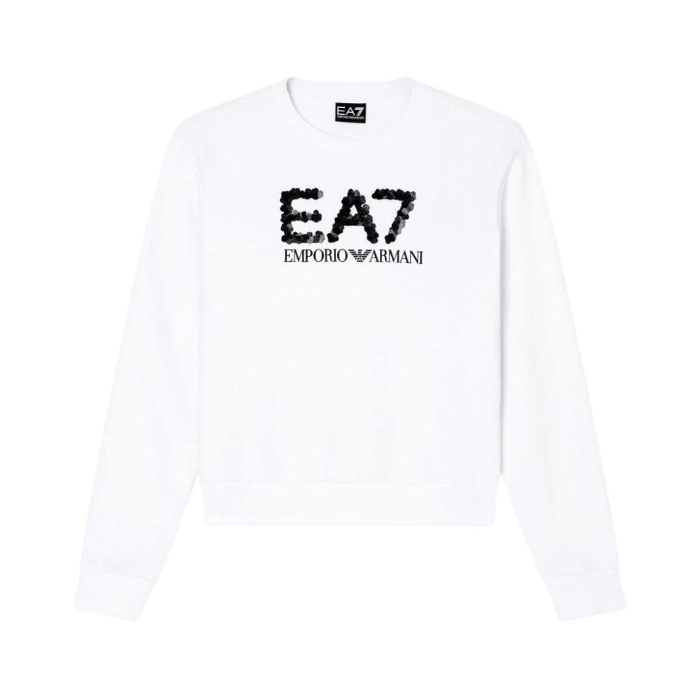 Emporio Armani Ea7 Kvinno Vit Sweatshirts & Hoodies Dam, S, Bomull, Bomullsblandad Sweatshirt Med Rund Hals