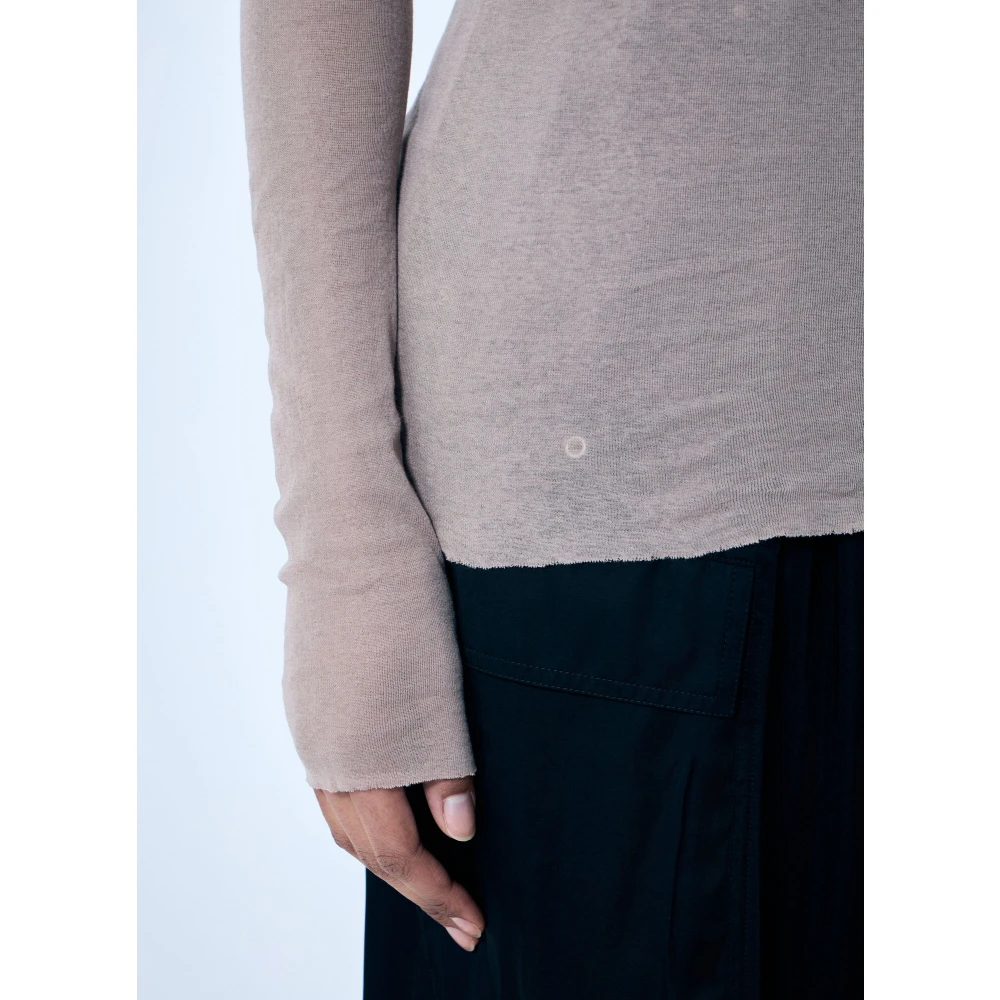 Rick Owens Rib Long Sleeve Crewneck T-Shirt Beige Dames