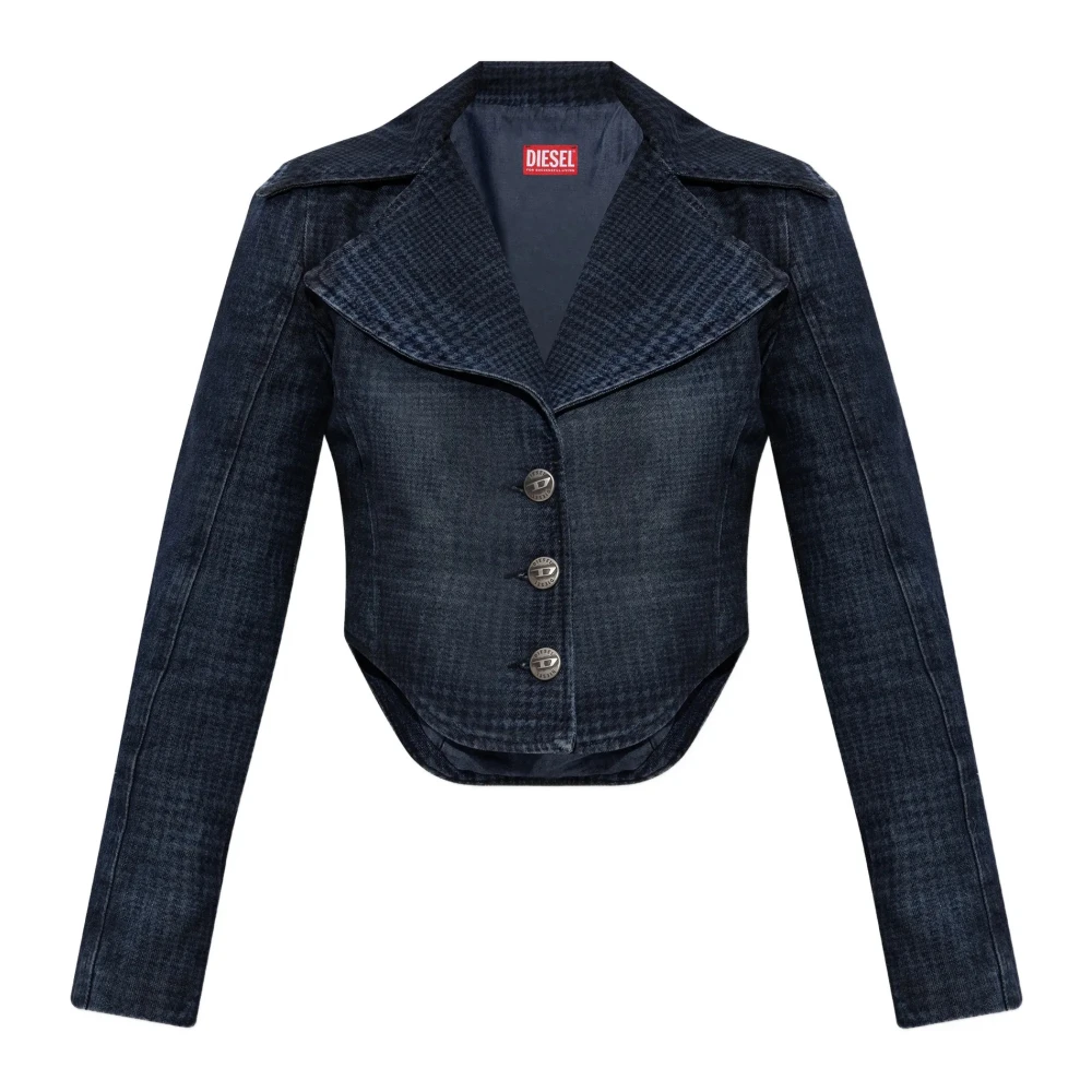Diesel Women's Blue Cropped Jacket In Prince Of Wales Denim
