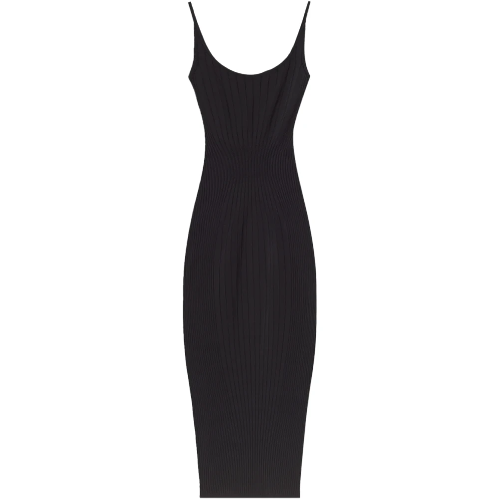 Mugler Zwarte Sculpting Gebreide Jurk Black Dames