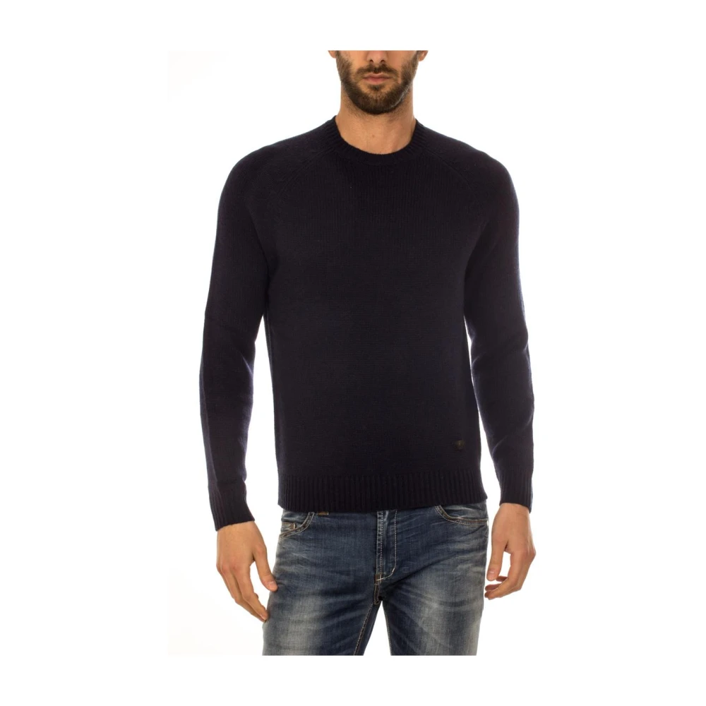 Armani Jeans Men's Blue Cozy Knit Jumper - Round-Neck Knitwear - Xl - Knitwear