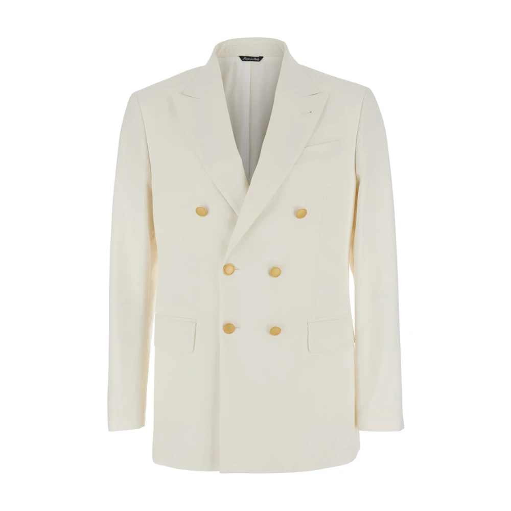 Reveres 1949 Witte Double Breasted Peak Revers Jas White Heren