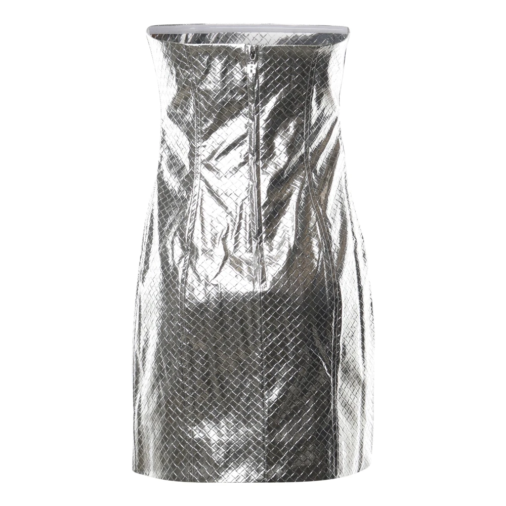 Rotate Birger Christensen Zilveren Strapless Geweven Minijurk Gray Dames