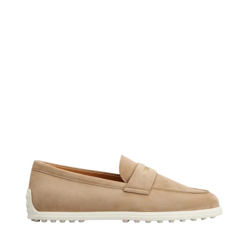 Tod's Women's Beige Suede Moccasin With Metal Insert Size 7 Uk