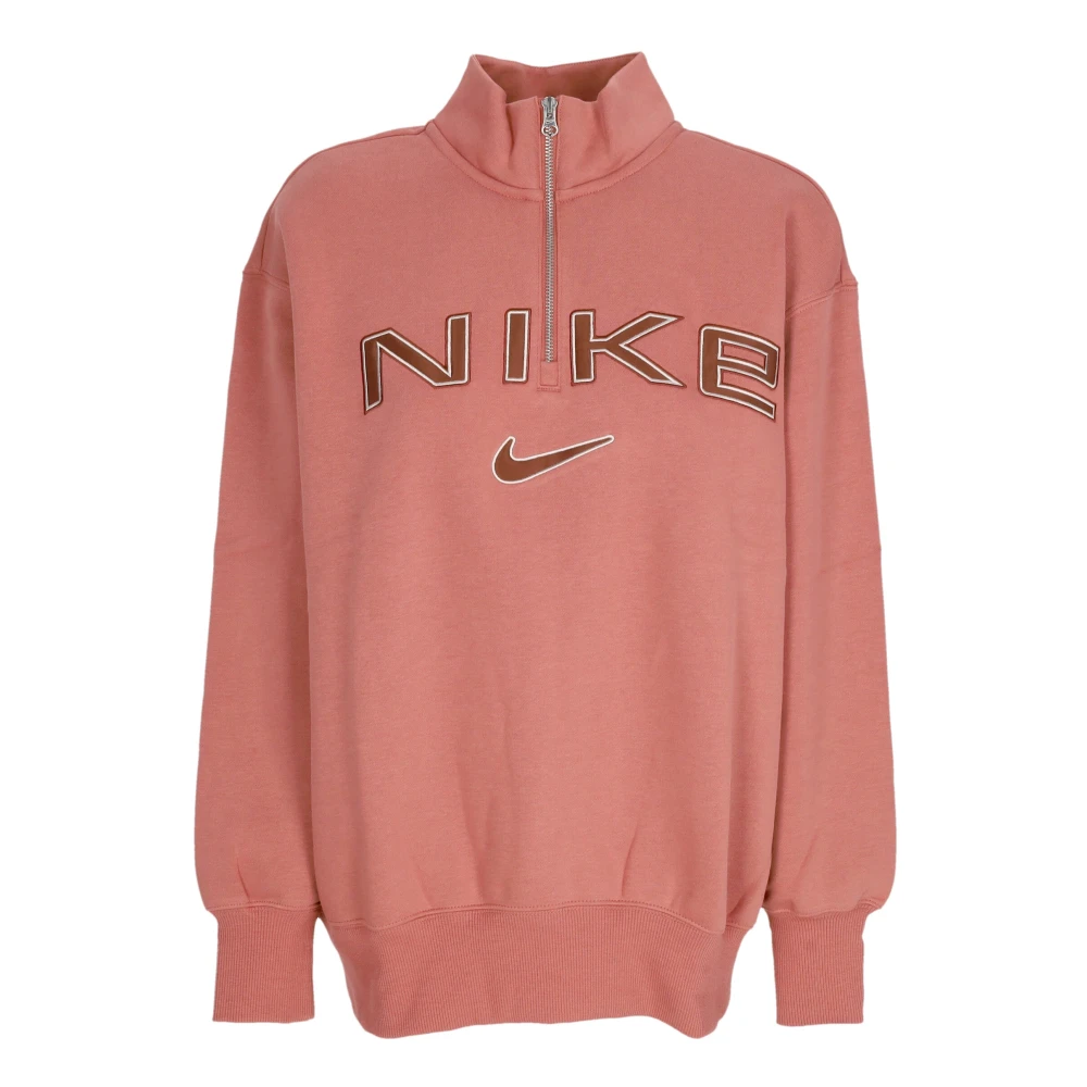 Nike Quarter Zip Fleece Sweatshirt Crewneck Pink Dames