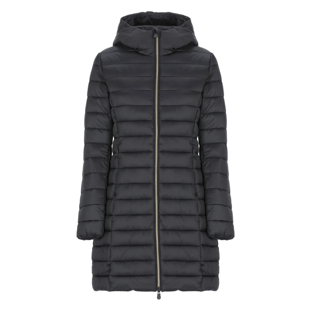 Save The Duck Zwarte Gewatteerde Gevoerde Jas met Capuchon Black Dames