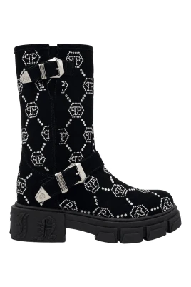 Mocka Strass Boots Platt Hög Monogram