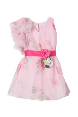 colorful-floral-tulle-ruffled-sleeve-dress