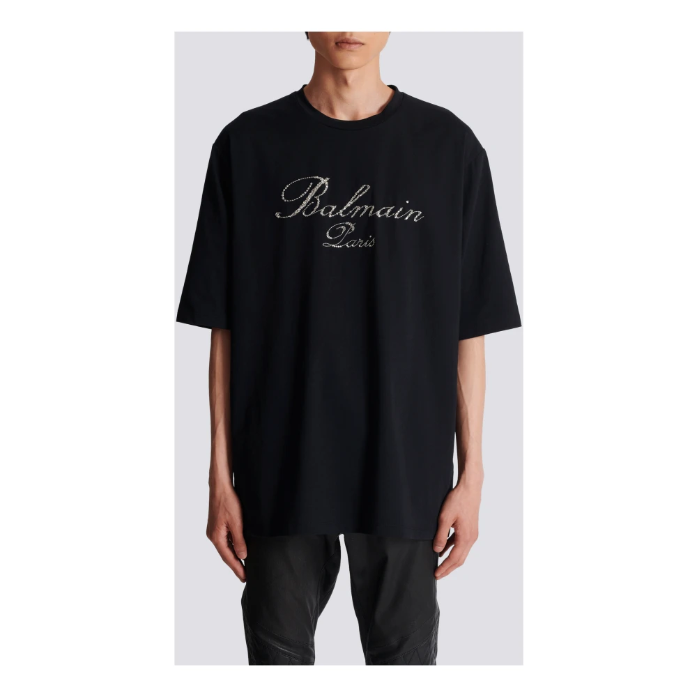 Balmain Signature T-shirt met borduursel Black Heren
