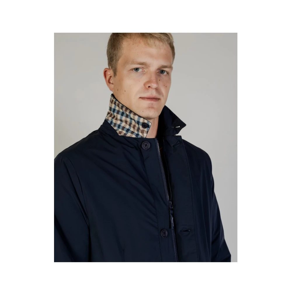 Aquascutum Gewatteerde Field Jacket met Club Check Details Blue Heren
