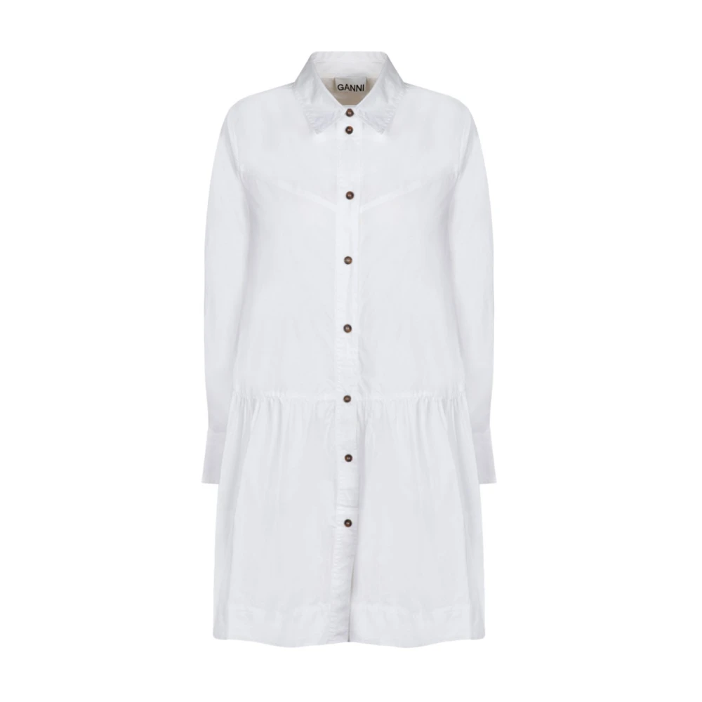 Ganni Witte Overhemdjurk met Flared Stijl White Dames