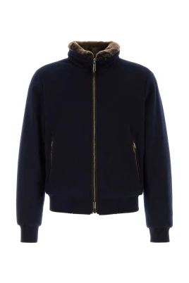 Navy Blue Wool Blend Down Jacket