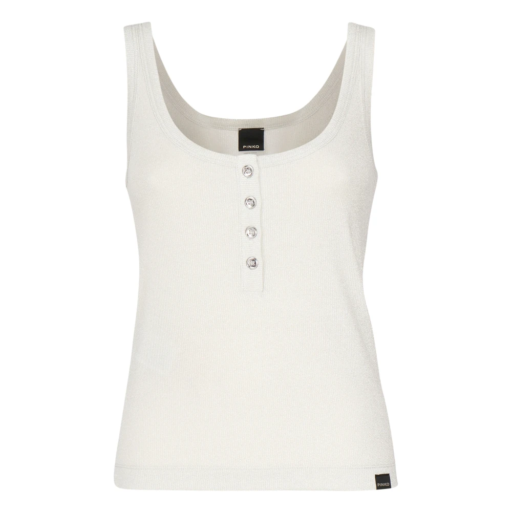 Pinko Vit Metallic Stickad Tröja Camisole Topp White, Dam