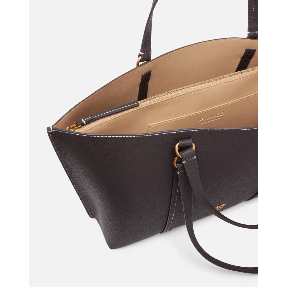 pinko Leren Shopper Tas met Bedel Brown Dames