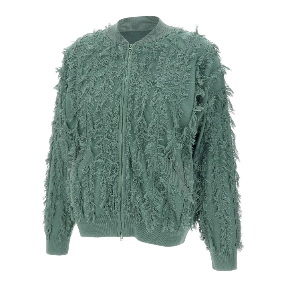 Kangra Women's Green Frayed Bomber Jacket - Cardigans - Xs - Knitwear