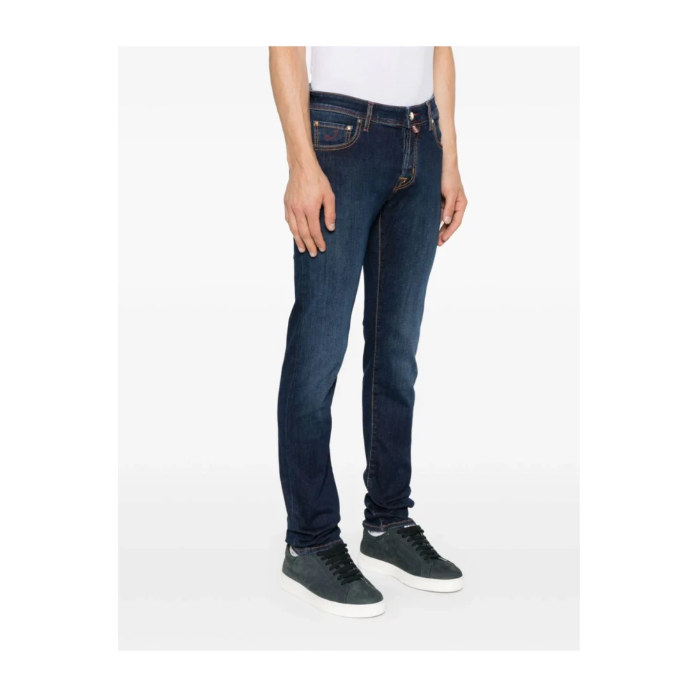 Jacob Cohën Indigo Slim Jeans met Geborduurd Logo Blue Heren