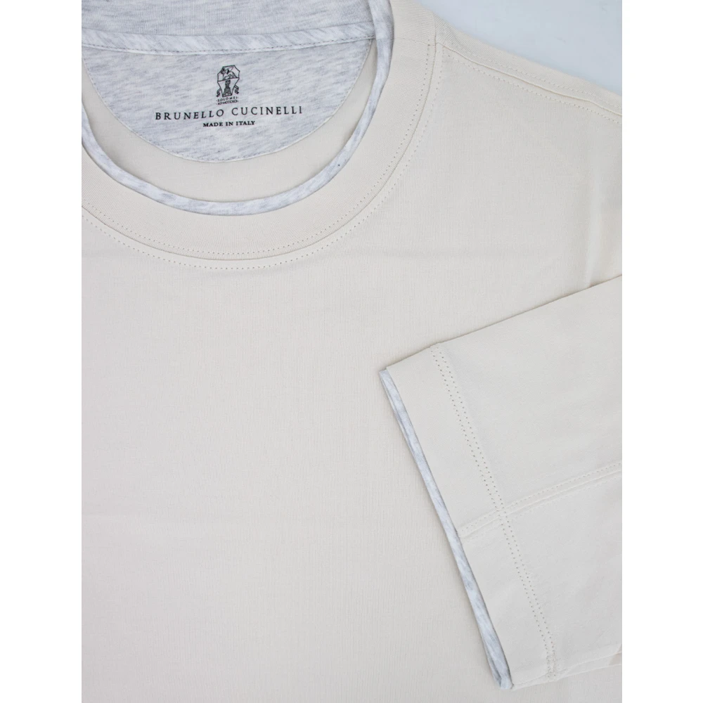 BRUNELLO CUCINELLI T-shirt met Contrasterende Inzet en Overlapeffect Beige Heren