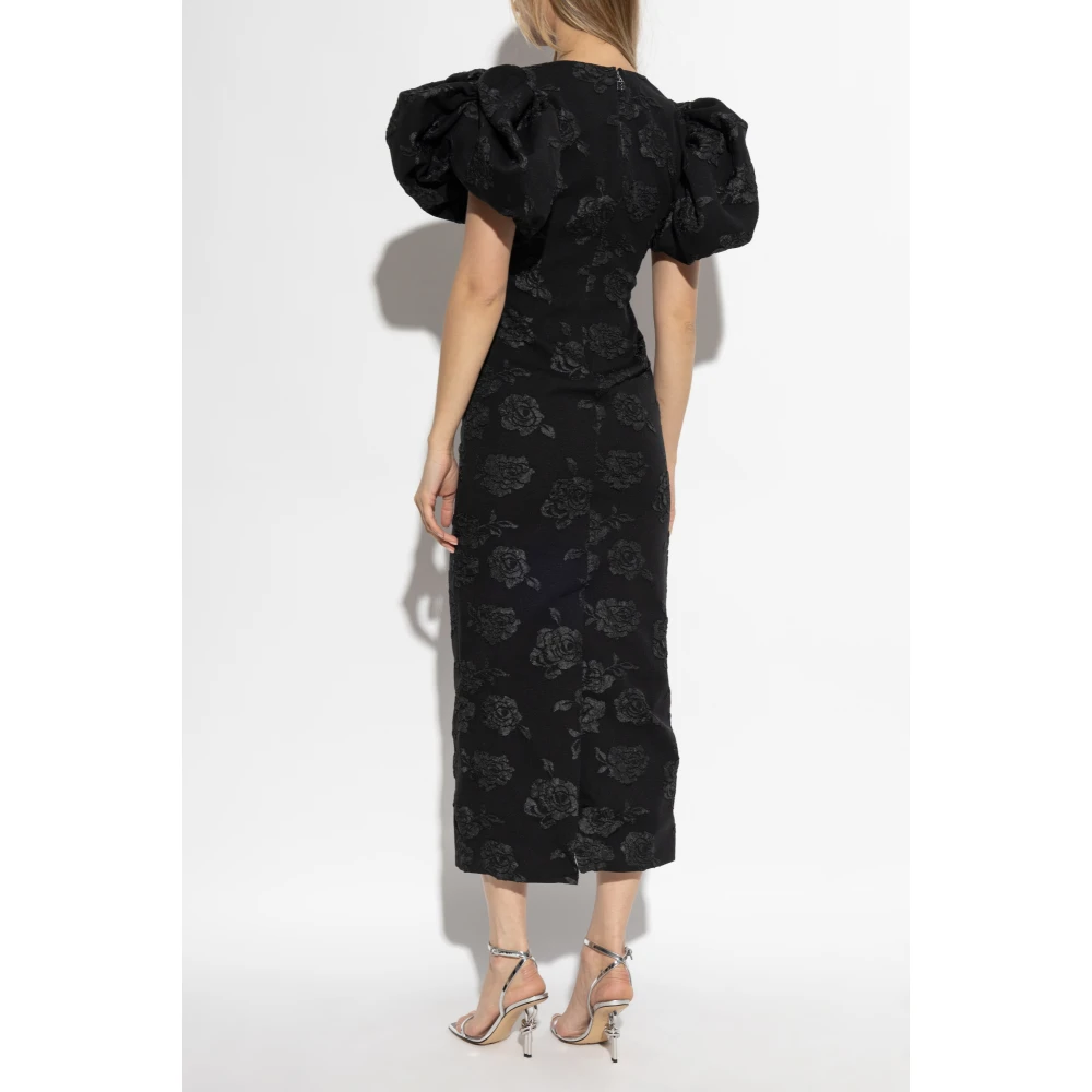 Rotate Birger Christensen Floral Motif Midi Jurk Black Dames