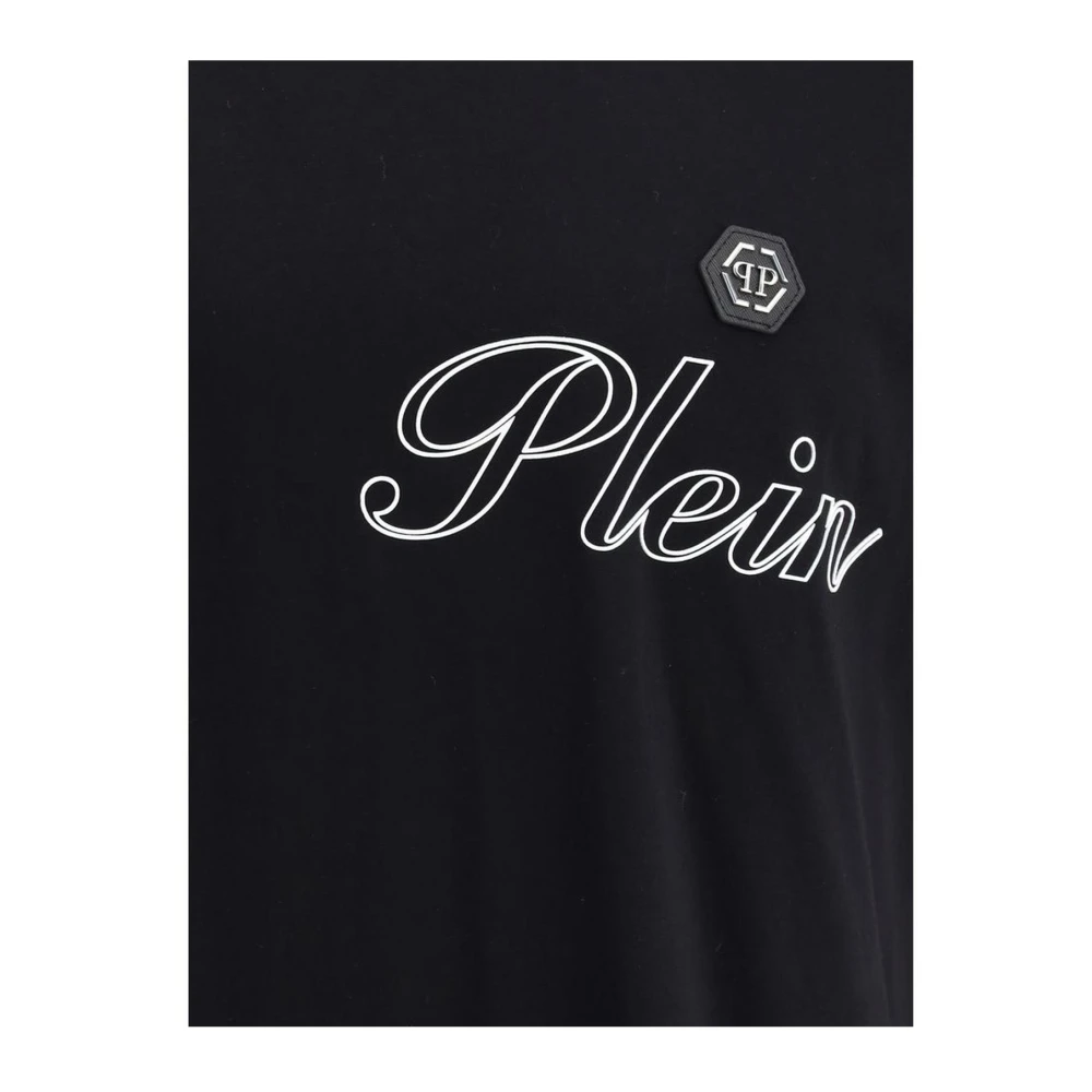 Philipp Plein Monogram Logo Patch Katoenen T-Shirt Black Heren