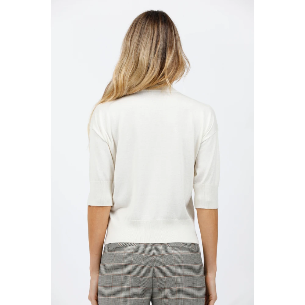 Alpha Studio Zijden en kasjmier top met driekwart mouwen White Dames