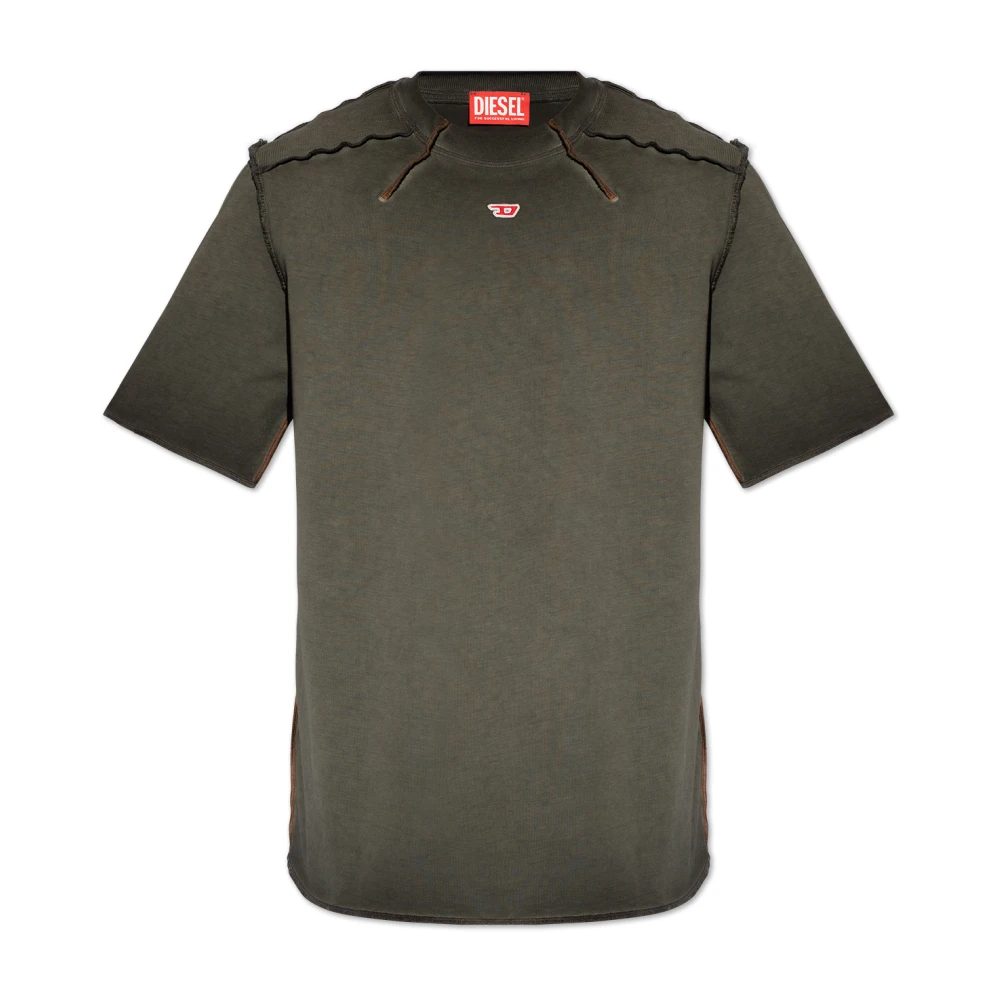 Diesel Katoenen Jersey T-shirt met Schouderpatches Gray Heren