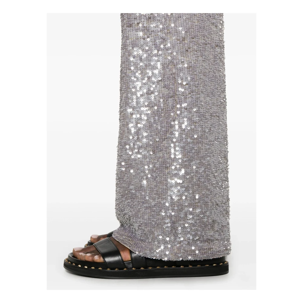 P.a.r.o.s.h. Zilveren Paillet Rechte Pijp Broek Gray Dames