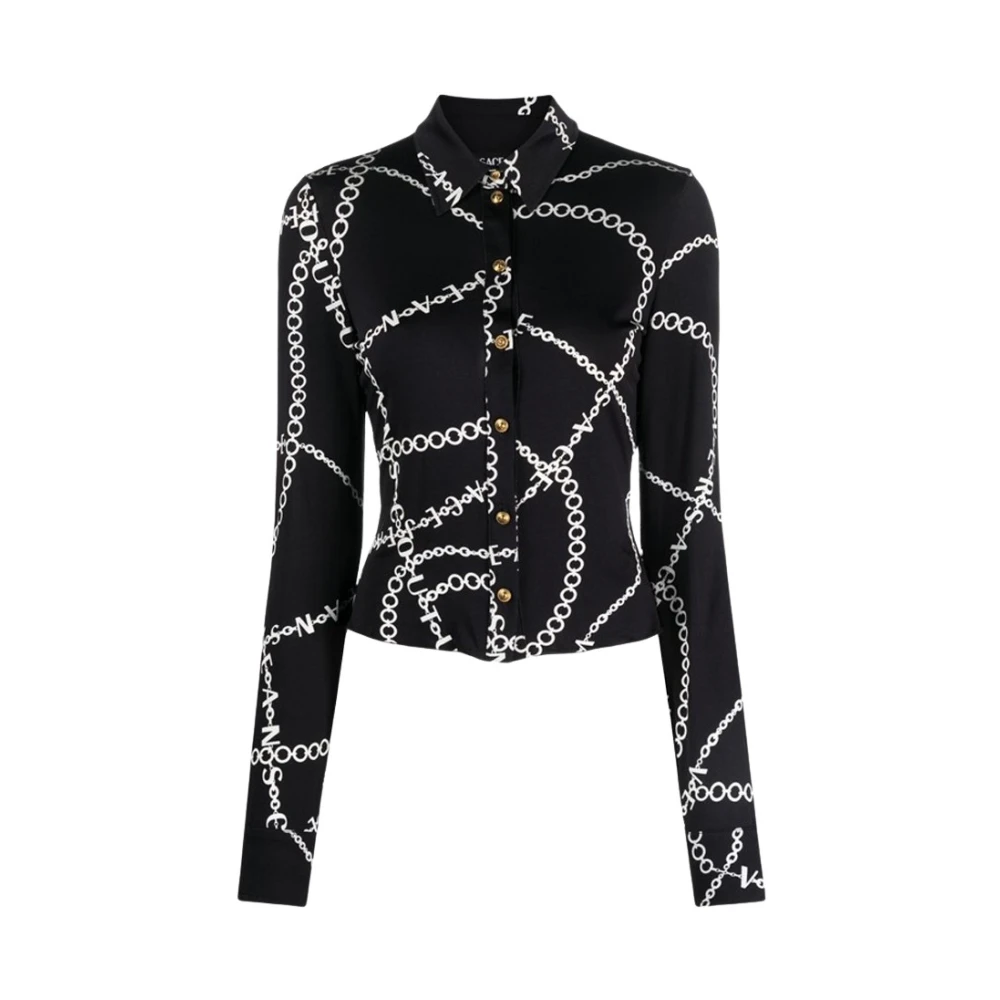 Versace Jeans Couture Kettingprint Jersey Shirt Moderne Must-Have Black Dames