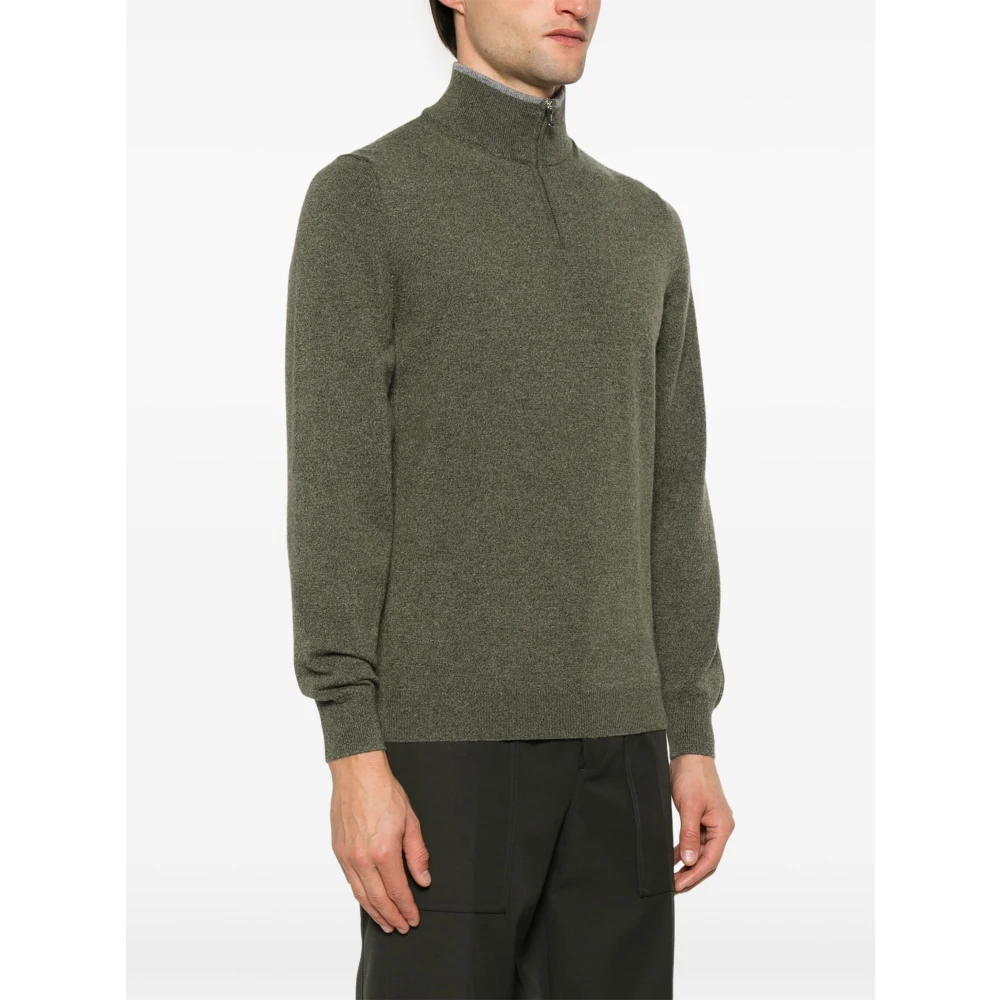 Fedeli Luxe Cashmere Half-Zip Gebreide Kleding Green Heren