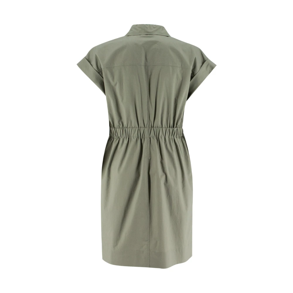 PESERICO Katoenen Kimono Mouw Jurk met Zakken Green Dames