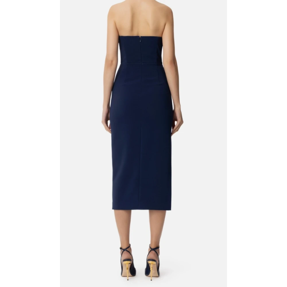 Elisabetta Franchi Blauwe Crêpe Schede Jurk met Strik Blue Dames