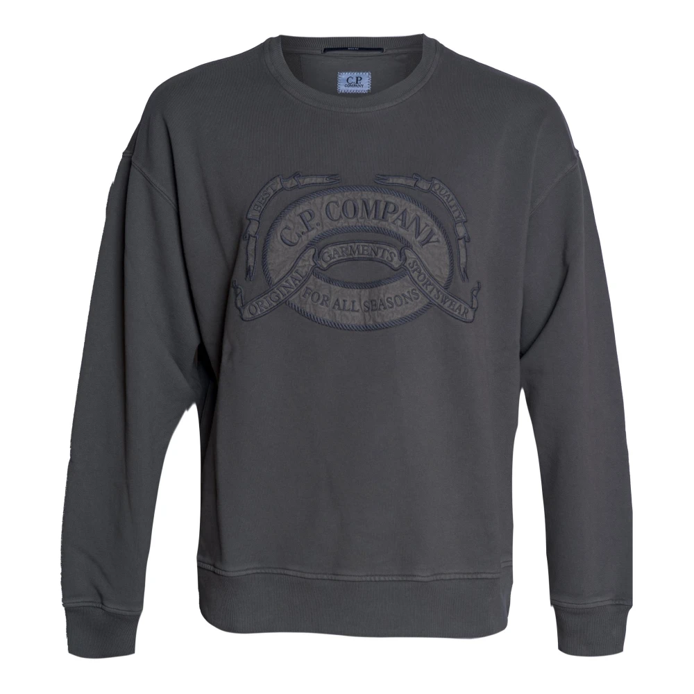 C.p. Company Men's Gray Sweatshirts, Xl, Diagonal Fleece Boxy Logo Crewneck