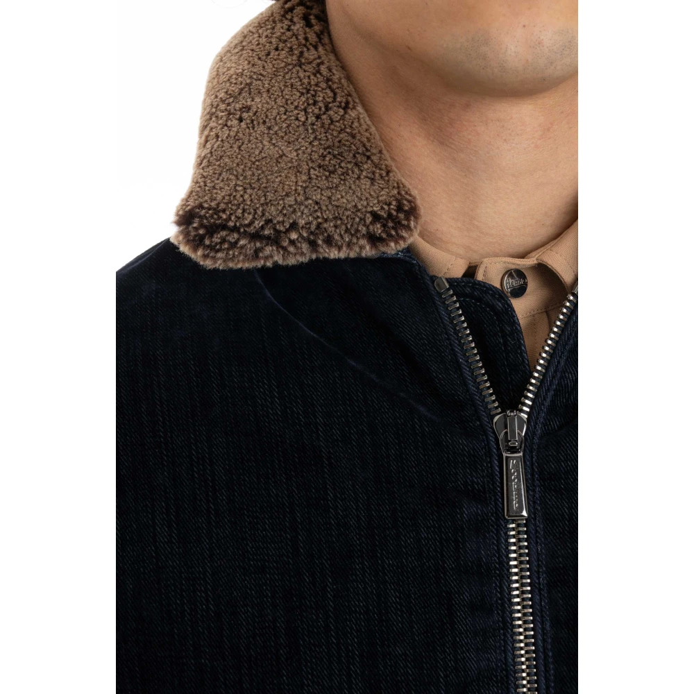 Moorer Blauwe Zip Jas met Afneembare Shearling Kraag Blue Heren