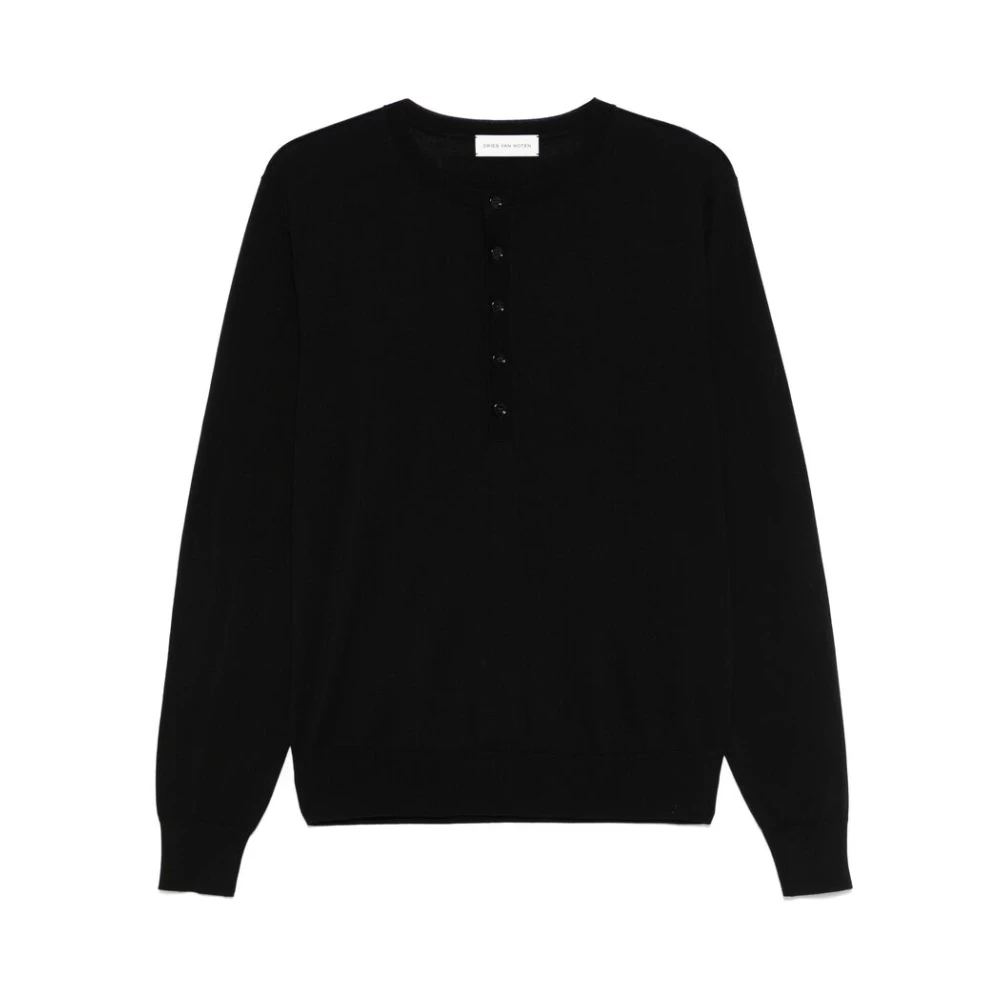 Dries Van Noten Zwarte Crew Neck Sweater Lange Mouwen Black Heren