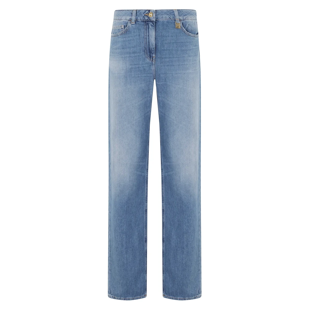 Elisabetta Franchi Blue Straight Fit Jeans, Female, W27, Palazzo Jeans With Logo Detail